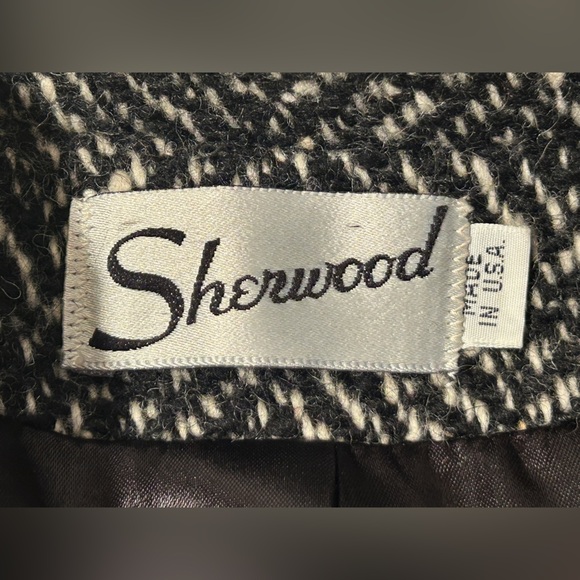 Sherwood Vintage Wool Double Breasted Midi Coat Black and White See Meas. - Picture 9 of 15